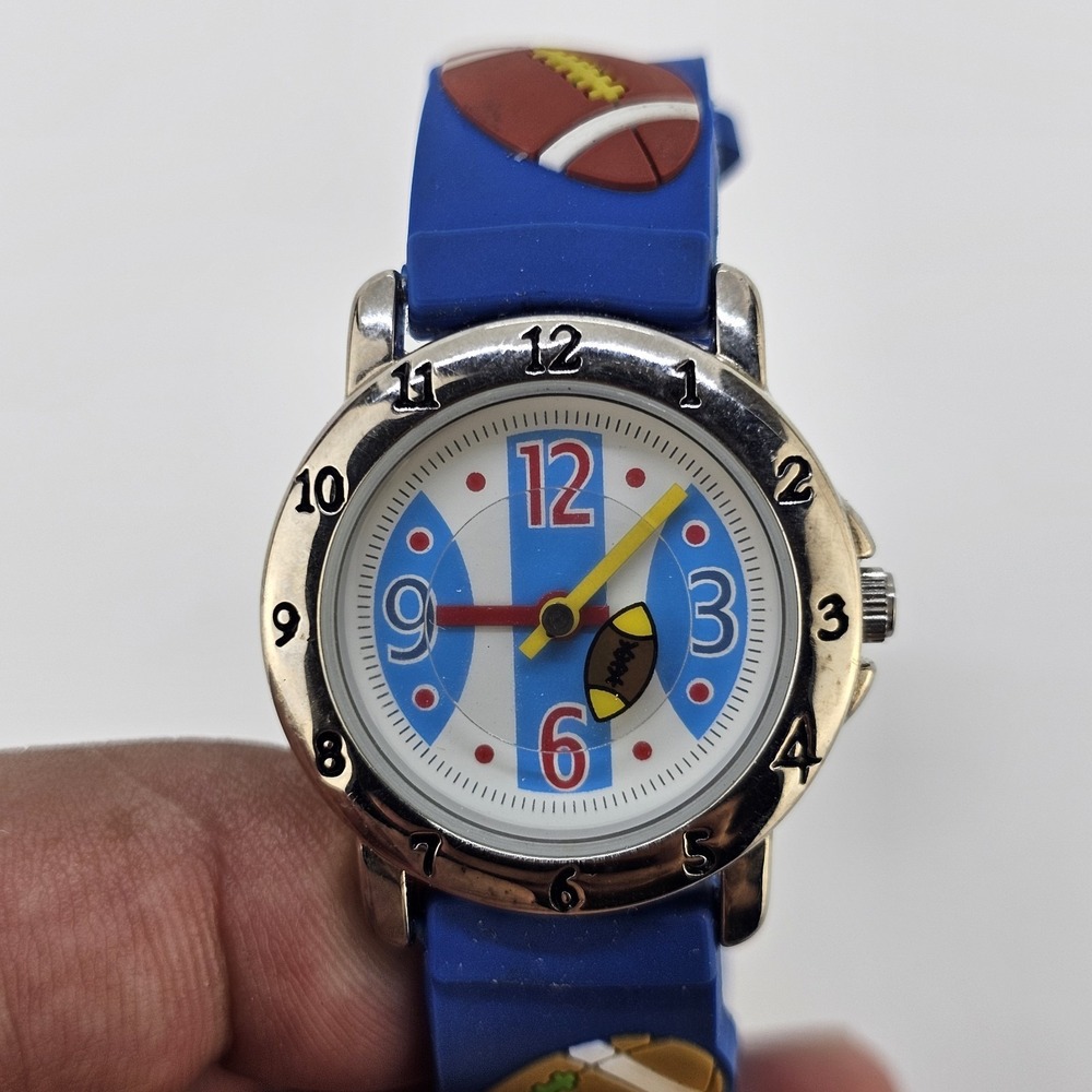 Boys Football Analog Watch 28MM White Dial Multicolor Plastic Bands New Battery